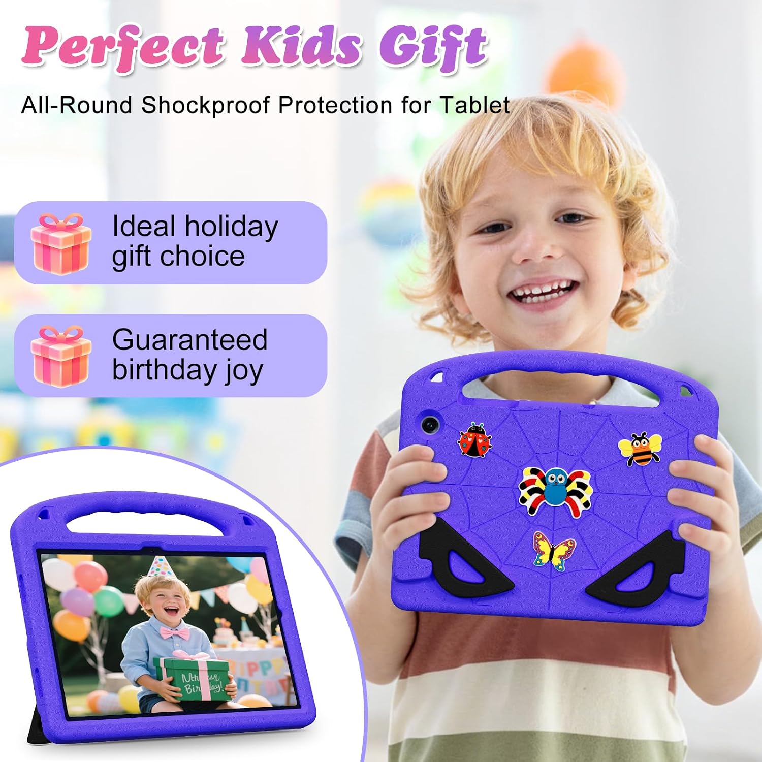 AKABEILA Kids Tablet Case Fit for Samsung Galaxy Tab A9 Plus 11 inch, EVA Protective Cover with Removable Shoulder Strap, DIY Cartoon Stickers Kid‑Friendly Shell for Boys Girls Purple+Black image 3