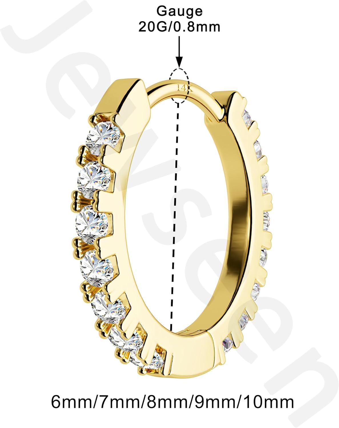 Jewseen 14K Gold Huggie Hoop Earrings 20G Minimalist Earrings for Women Solid Gold Small Hoops Earring for Earlobe 14Kt Cubic Zirconia Cartilage Helix Earrings for Women 6/7/8/9/10MM Hypoallergenic - Image 6