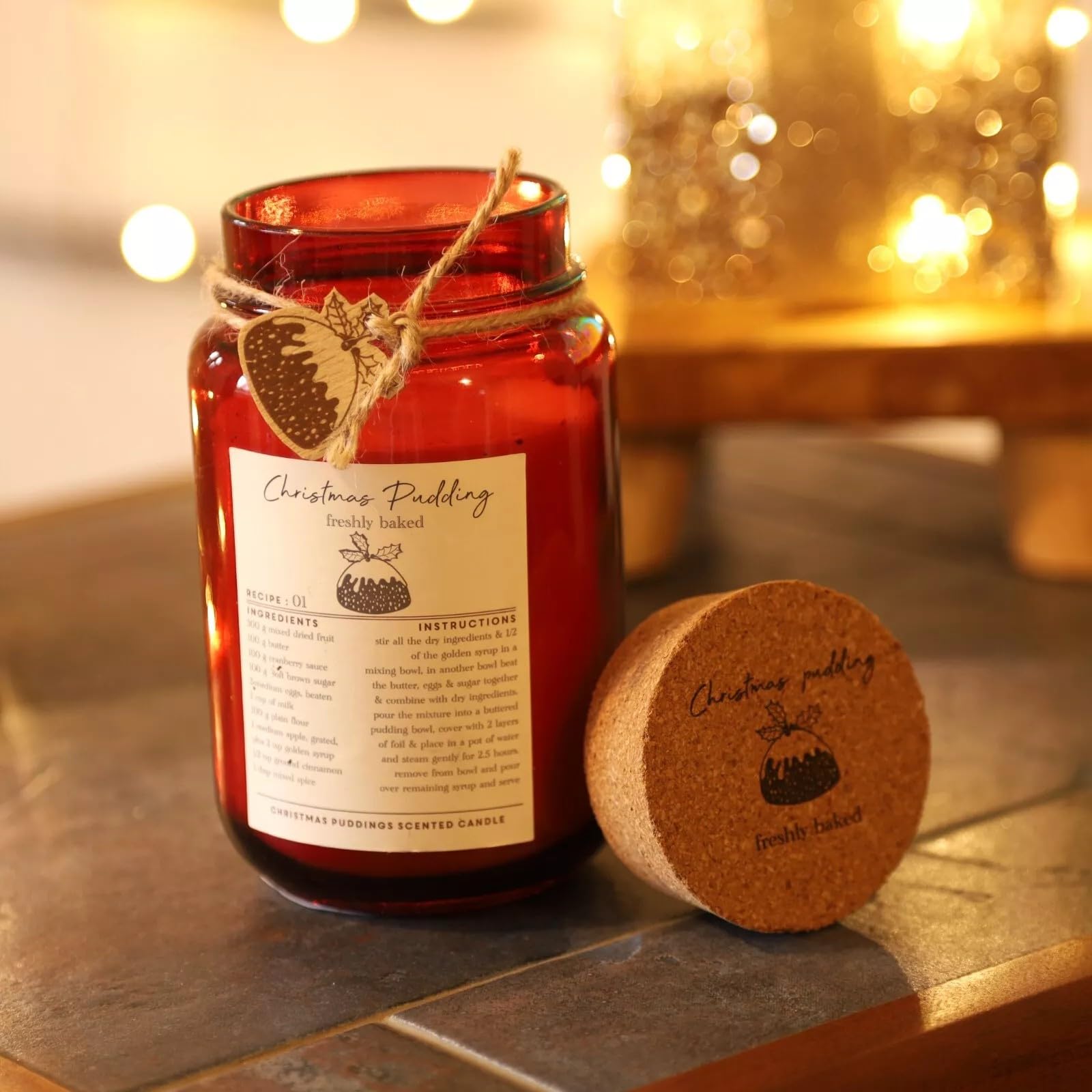 Christmas Pudding Scented Candle Freshly Baked 60 Hour Burn Time Xmas Festive Gift Long Burning Candle with Cork Lid