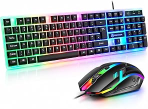 JUSTOP USB Wired Keyboard and Mouse Set, Luminous LED Lights, Full Size Slim Keyboard, LED Gaming Mouse, Game or Business, UK Layout, For PC, Laptop, Windows And Chrome OS, PS4, PS5, Xbox One etc