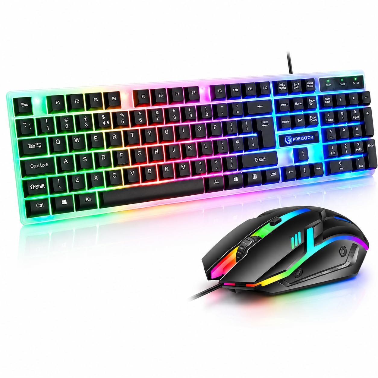 JUSTOP USB Wired Keyboard and Mouse Set, Luminous LED Lights, Full Size Slim Keyboard, LED Gaming Mouse, Game or Business, UK Layout, For PC, Laptop, Windows And Mac, PS4, PS5, Xbox One etc-image-22