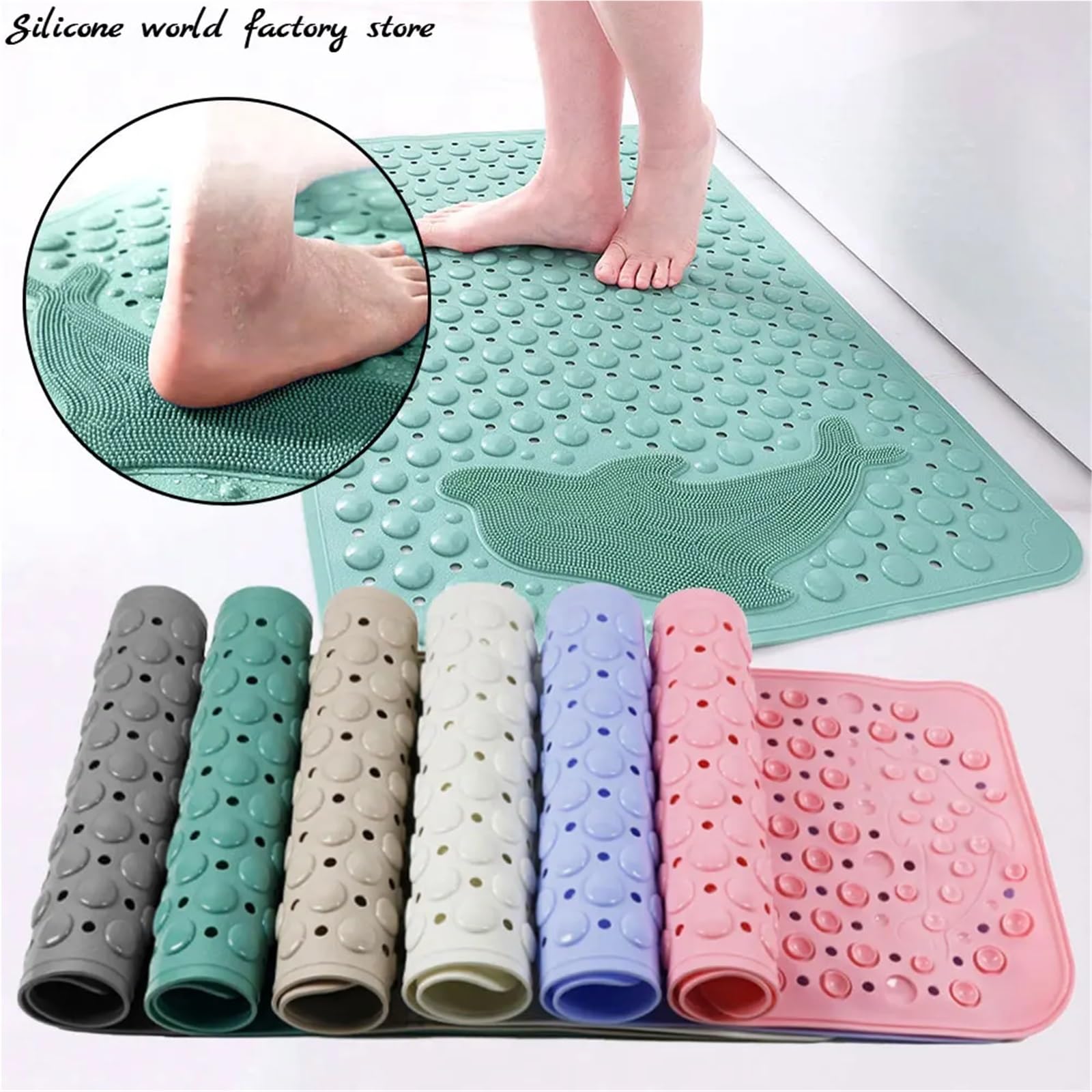 Alfombrilla de baño antideslizante con ventosas, orificios de drenaje, almohadilla para los pies, color blanco, 85 cm x 54 cm, experiencia de ducha segura y cómoda