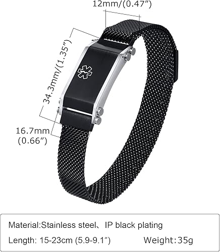 Miniatura 6 de MEALGUET Pulsera de alerta médica para hombres banda de malla de acero inoxidable grabado personalizado pulsera de identificación médica de