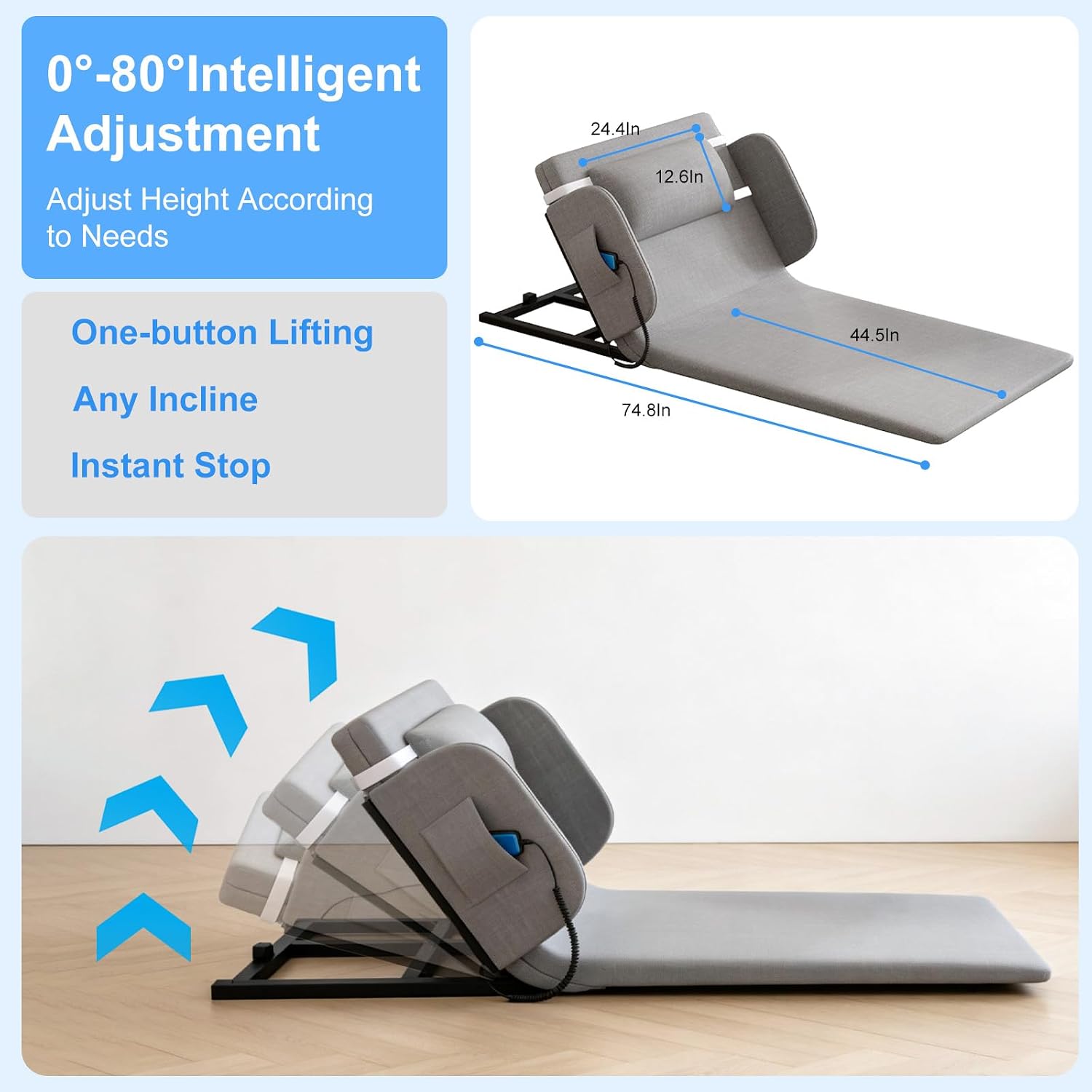 Electric Lifting Backrest for Bed, Adjustable Back Support Bed Lift with Remote Control, for Help The Elderly, Seniors, Patients, Disabled Gets Up Easily - 300 lbs Capacity