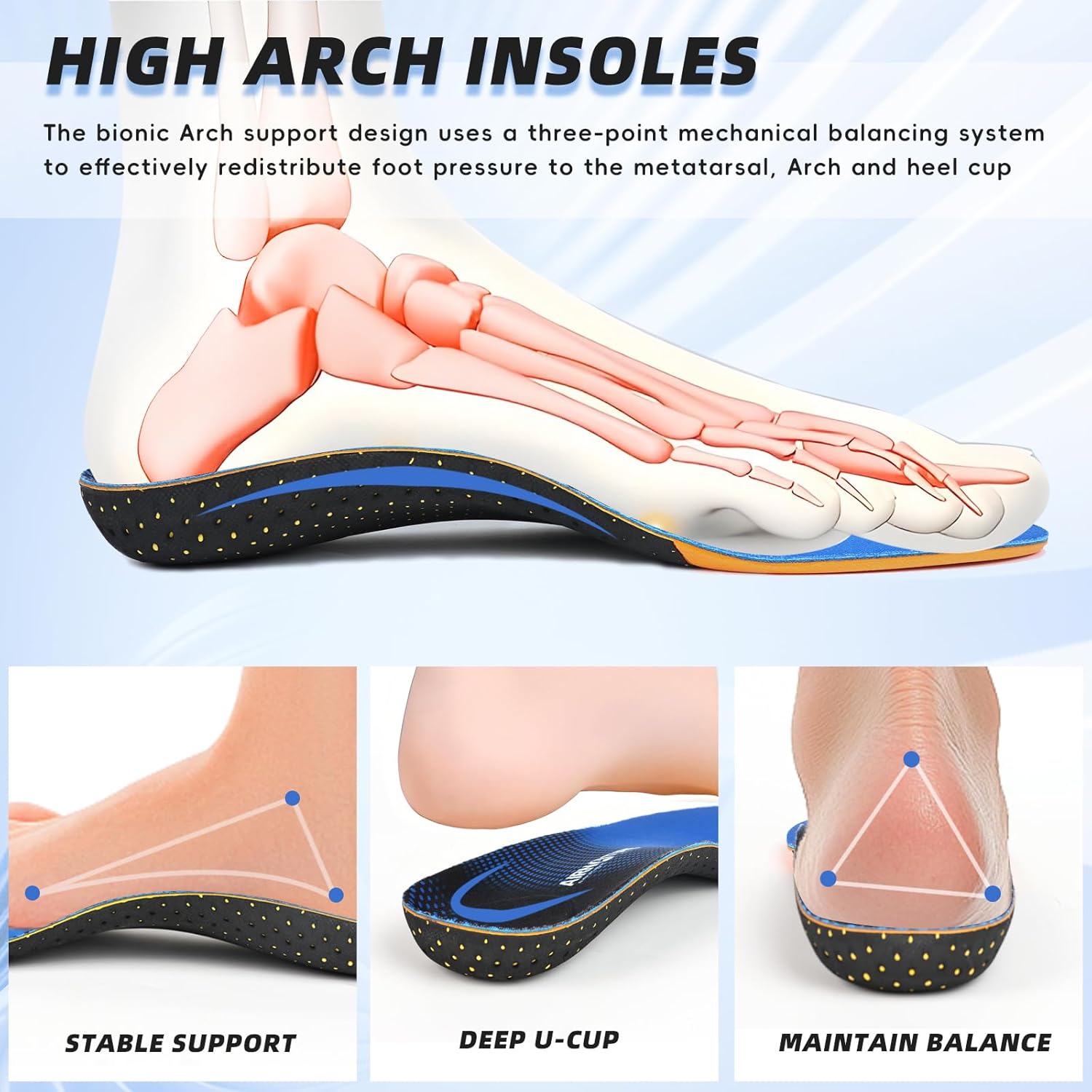 Plantar Fasciitis & Flat Feet Relief Insoles - 220+ lbs High Arch Support Heavy Duty Inserts for Standing All Day, Men Women Work Boots & Hiking - Image 3