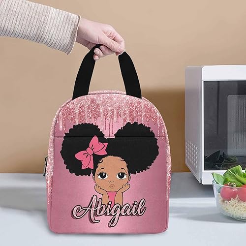 Miniatura 3 de Bolsa de almuerzo aislada personalizada para niñoniña, patrón rosa brillante, nombre personalizado, caja de almuerzo reutilizable para oficina,