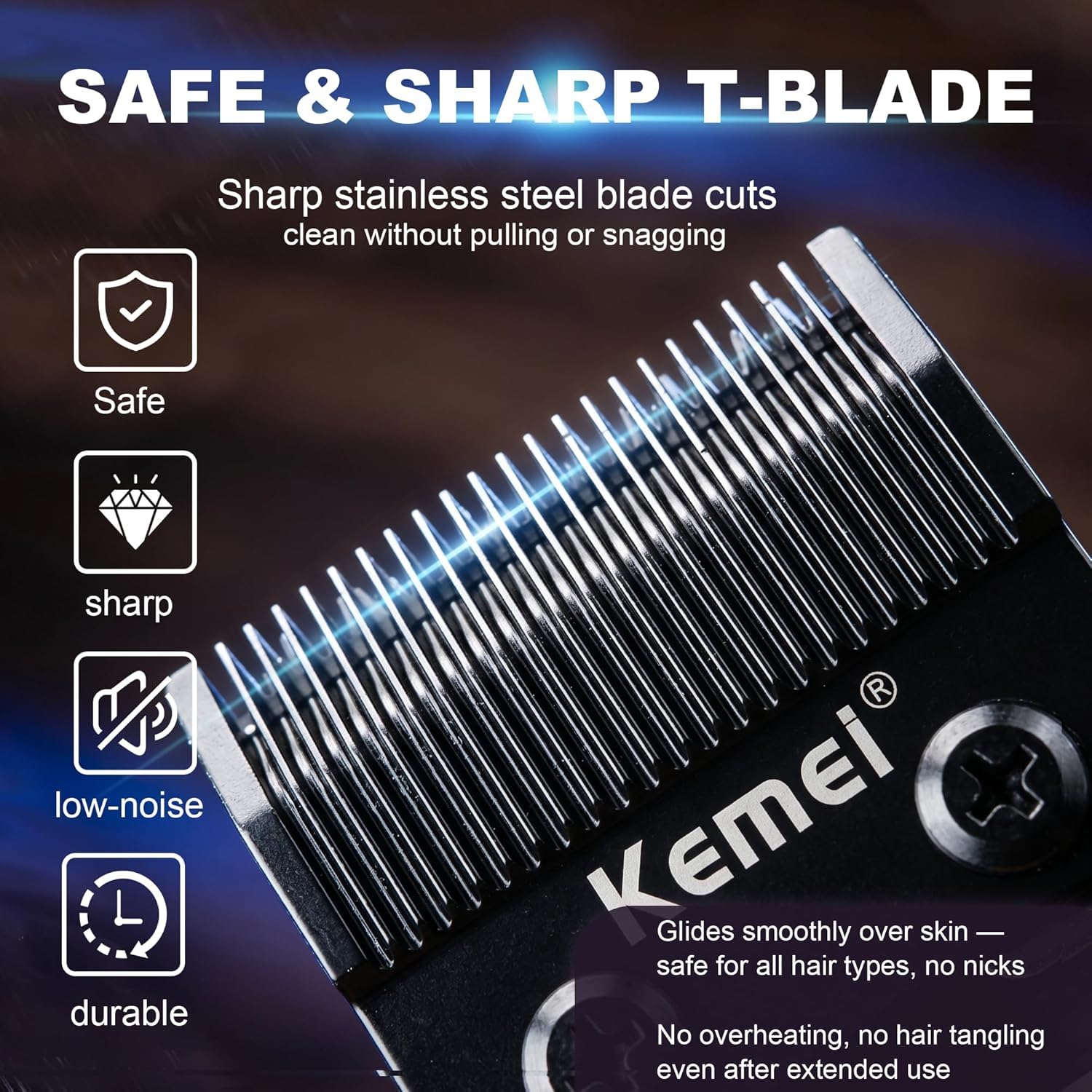 KEMEI Professionelle Haarschneidemaschine für Männer, schnurlos & kabelgebunden, T-Blade, 8 Führungskämme, 2500 mAh Akku, geräuscharm, Barber Kit