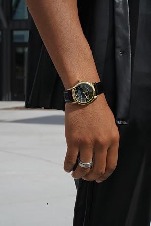 Peugeot Men's 14k Gold Plated Vintage Leather Dress Watch