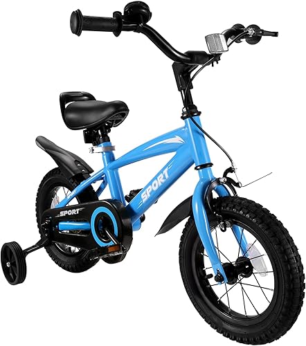 Bicicleta infantil para niños y niñas, bicicleta infantil de 12 pulgadas con ruedas de entrenamiento extraíbles, marco resistente, freno de mano