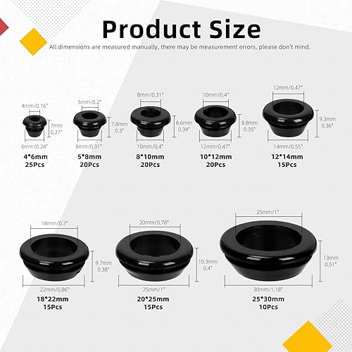 Miniatura 2 de Hilitchi Kit surtido de ojales de goma de 8 tamaños, 140 unidades, ojales de escritorio, organizador de cables, enchufe de orificio, junta de ojales