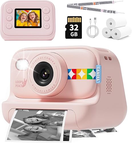 Miniatura 9 de Cámara de impresión instantánea para niños con papel de impresión de 5 colores, foto de 48MP, video 1080P, 21 marcos divertidos, tarjeta de 32GB,