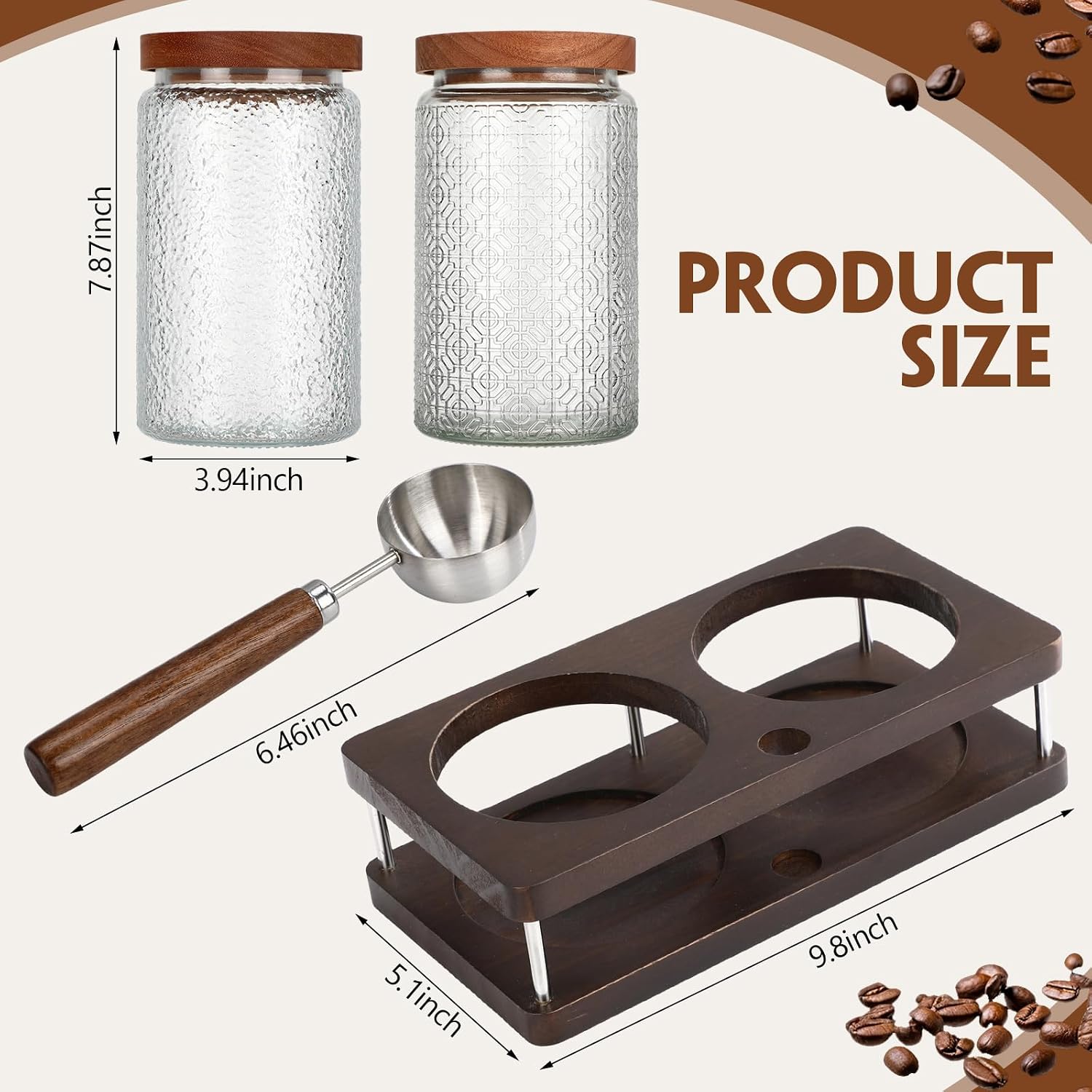 Suclain Glass Coffee Grounds Container with Shelf 2 x 34 oz Glass Coffee Bean Storage Canisters with Airtight Thread Lid and Measuring Spoon Food Storage Jars for Kitchen Sugar(Classic Style) image 2
