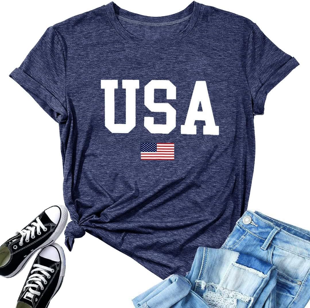 MUPAOLOUSA Flag Tee Shirt for Women 4th of July Memorial Day Gift T Shirt Casual Short Sleeve American Proud T-Shirt Tops