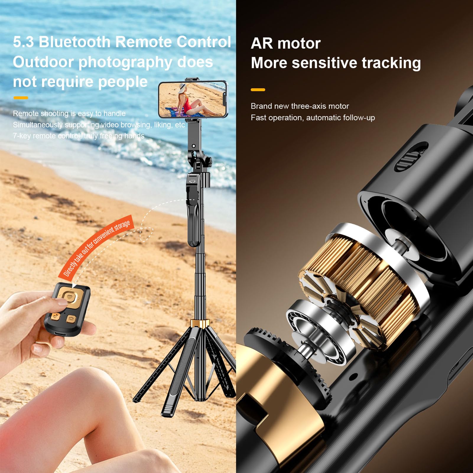 Andoer Trípode para selfie con seguimiento facial automático, 180 cm, trípode para teléfono móvil con tornillo de 1/4 pulgadas, disparador remoto, control de gestos para selfie, transmisión en vivo,