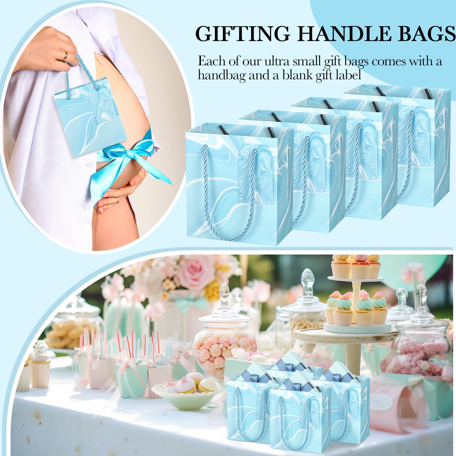 Zhanmai 80 mini bolsas de regalo de Navidad con etiquetas, bolsas de papel de 4.3 x 2.5 x 5 pulgadas con asas, bolsas de regalo de tamaño pequeño a granel para fiestas de Navidad, bolsas de recuerdos
