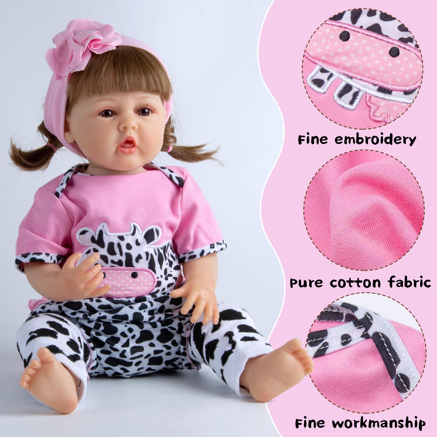 8 Pieces Reborn Baby Doll Clothes Pink Accessories Set with Backpack for 17-22 inch Reborn Doll Clothes Girl Kids Gift Set