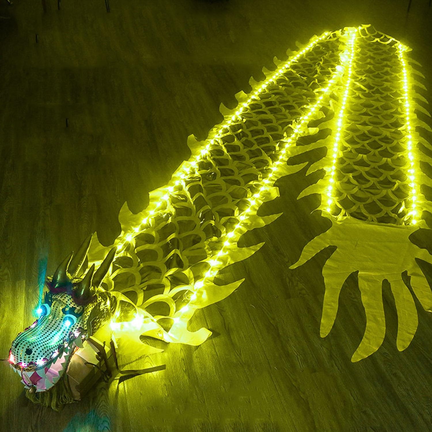 Dragon Poi con luz LED, danza del dragón de fitness nocturno, cinta de práctica en espiral de dragón arrojadizo for niños, adultos, ancianos, deportes al aire libre(Color:Yellow,Size:500cm/16.4ft)