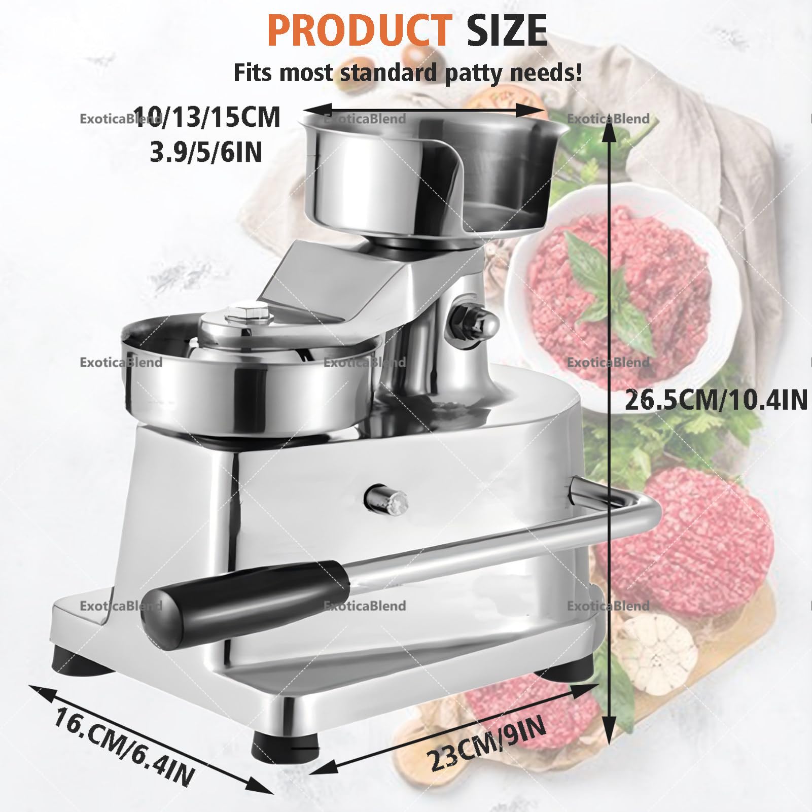 Kommerzieller Burger-Patty-Maker mit 500 Stück Patty-Papier, robuste Edelstahl-Hamburgerpresse, Küchen-Fleischformwerkzeug für perfekte Patties