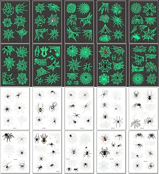 73PCS Luminous Halloween Spider Web Temporary Tattoos, Costume Makeup Glow in the Dark Fake Tattoo Stickers, Face Cosplay Holiday Party Favors