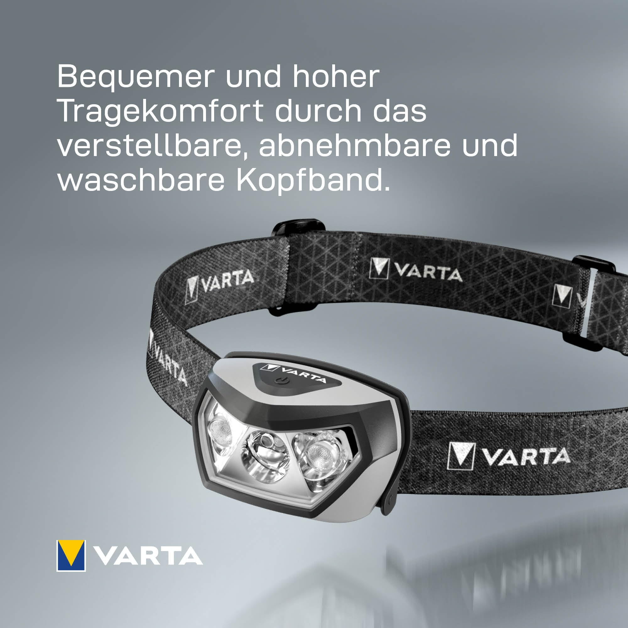 VARTA Stirnlampe LED, wiederaufladbare Kopflampe, Outdoor Sports H30R Wireless Pro, kabelloses Laden, wasserdicht, schwenkbarer Kopf, Dimmfunktion, ideal für Camping, Joggen, Wandern | Outdoor Sports H30R Wireless Pro, schwenkbarer Kopf, Dimmfunktion, für