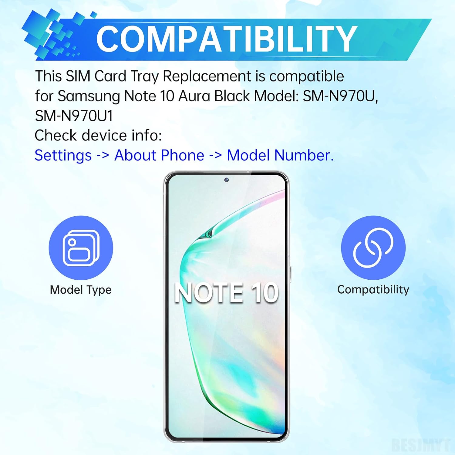 Sim Card Tray Replacement for Samsung Galaxy Note 10 Aura Black | Card Tray Slot Holder Bracket Adapter Single SIM Version with Needle Ejector for Note 10 SM-N970U SM-N970U1
