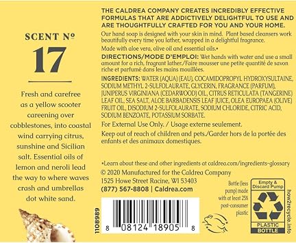 Caldrea Hand Wash Soap, Sea Salt Neroli Scent, 10.8 oz