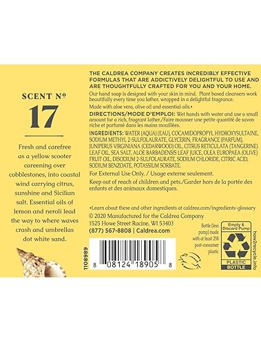 Miniatura 2 de Caldrea Jabón de lavado de manos, gel de aloe vera, aceite de oliva y aceites esenciales para limpiar y acondicionar, sal marina Neroli, 10.8 onzas,