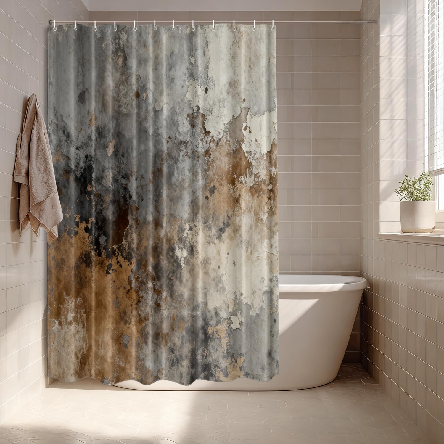 Batmerry Art Abstract Beige Black Decorative Shower Curtain, Art Abstract Monochrome Acrylic Beige Black Grey Brown Shower Curtain Long Wide with Rust Proof for Bathroom Bathtub Waterproof Washable