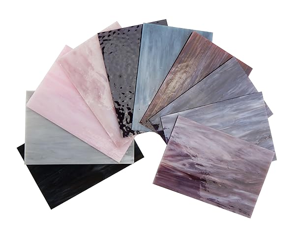 Samjobroad Purple Series Stained Glass Sheets – 10 Sheets, 4 x 6 Inch Opalescent & Textured Cathedral Glass – Inspiring Mosaic Supplies for DIY Crafts, Jewelry Trays and Home Art Projects - Purple