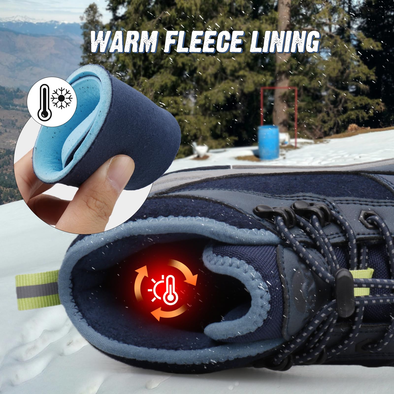 UOVO Botas de invierno para niños, botas de senderismo al aire libre, botas cálidas de tobillo medio, zapatos de nieve resistentes al agua, parte superior de piel sintética, suela acolchada de TPR
