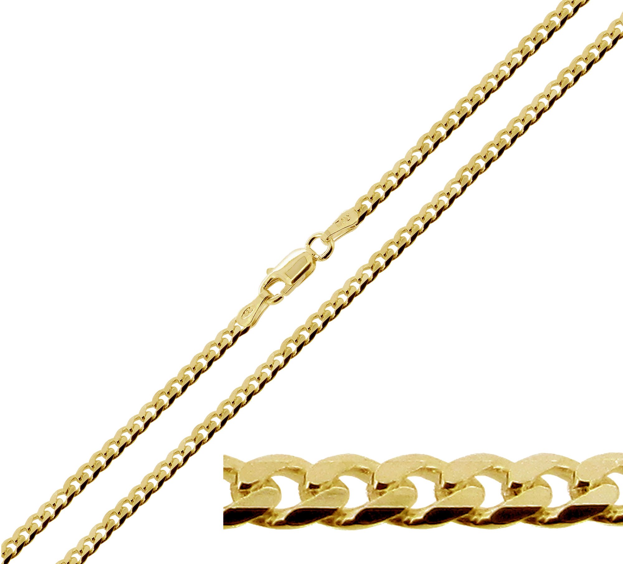 CJoL - 9ct Gold Plated on 925 Sterling Silver 3.2mm Wide Flat Curb Chain In Gift Box (available in 16" to 30")