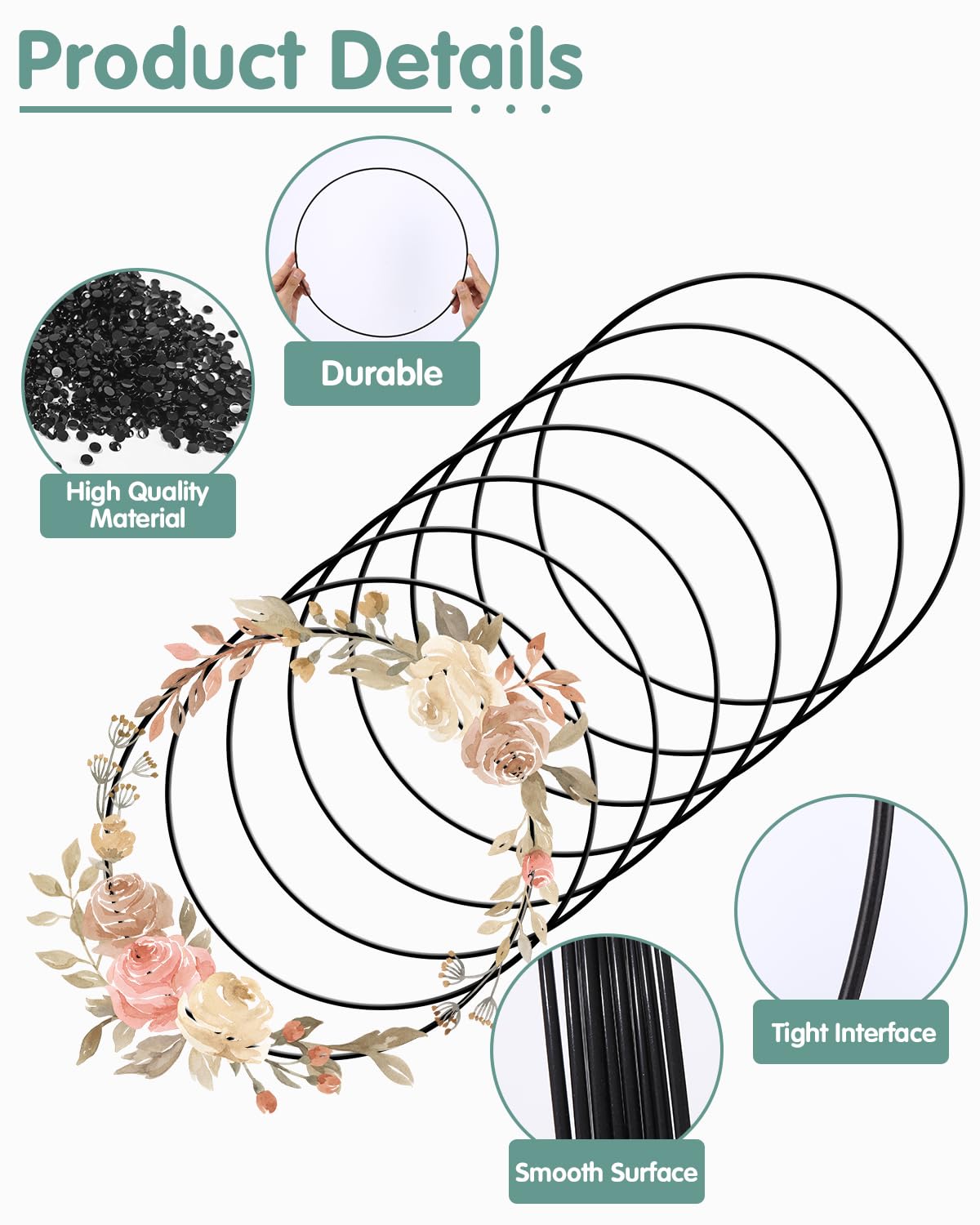 8 Pezzi 25cm Anelli in Metallo, Anello Ghirlande, Nero Cerchio Metallo, Cerchi per DIY Cerchio Floreale, Corona Nuziale, Acchiappasogni | Cerchi per DIY Cerchio Floreale, Corona Nuziale, Acchiappasogni