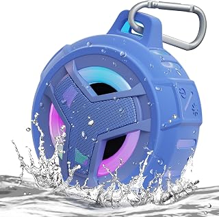 EBODA Bluetooth Shower Speaker, Waterproof Portable Wireless Speakers with Light, IP67 Floating, 2000mAh, Small Portable Speaker for Kayak, Beach, Pool Accessories, Gifts for Girls&Boys -Light Blue