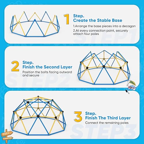 Vista 6 de Zupapa - Escalador en forma de cúpula geométrica para exteriores con capacidad de peso de 750 lb, 3 años de garantía con video de montaje 3D, apto