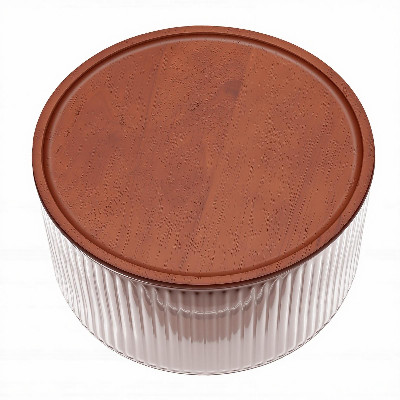 Karlak Saladier en Verre nervuré au Design élégant avec Base en Bois et Couvercle pour les Dîners de Famille 17,5 Cm (S)
