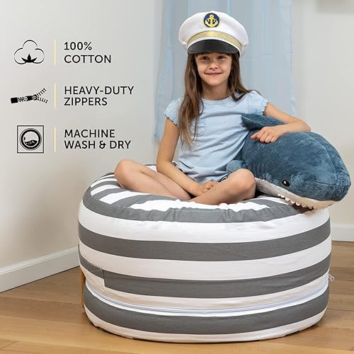 Miniatura 7 de 2 tamaños en 1 puf grande de almacenamiento de animales de peluche, otoman XL Jumbo para juguetes suaves, juguetes de peluche, organizador de puf