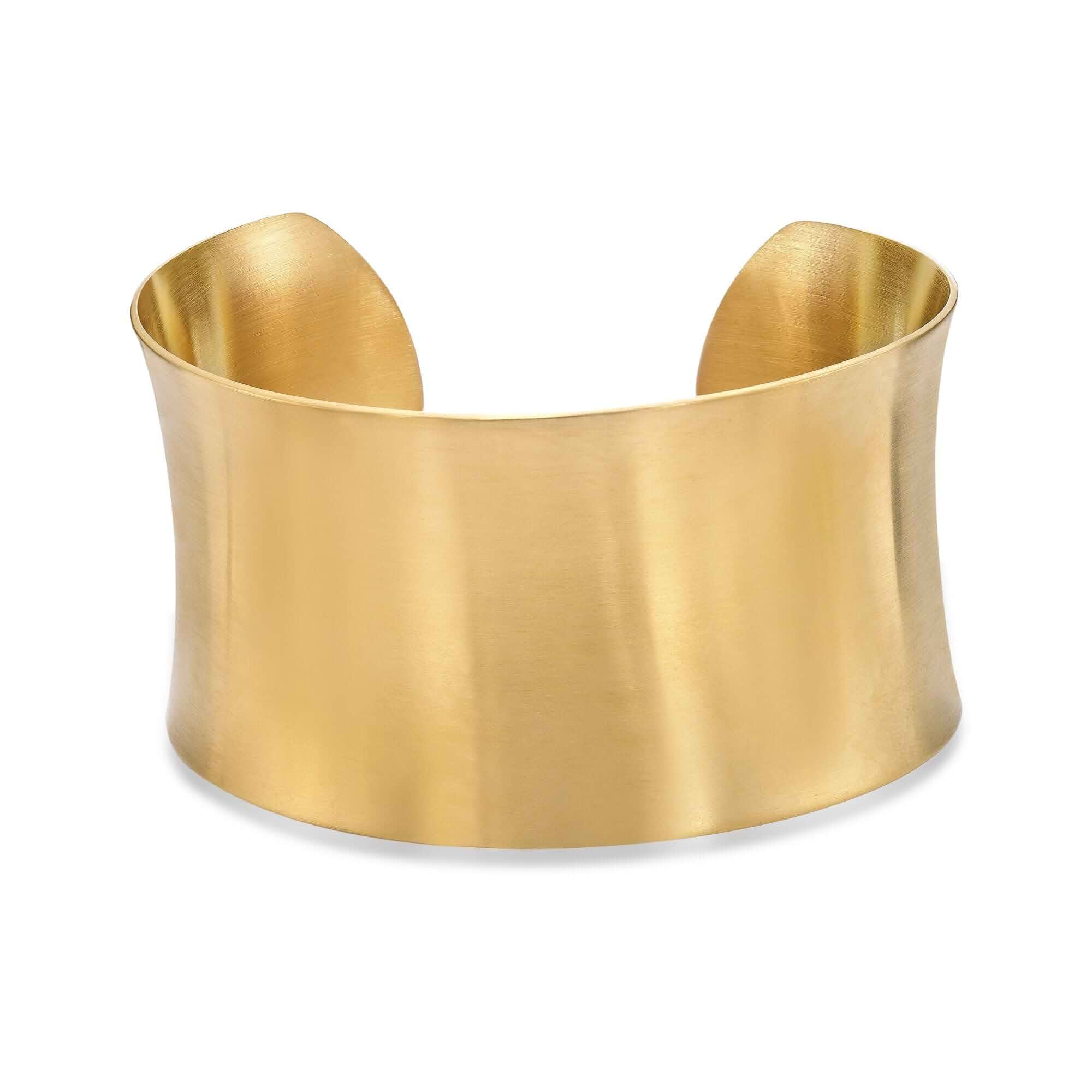 Lavari Jewelers 7 Inches Long Wide Open Cuff Bangle Bracelet for Women I 2.5 Inches in Diameter and 1.5 Inches in Height I Ion Plated Stainless Steel or Satin Finish Bangle for Her I Wide Bracelet