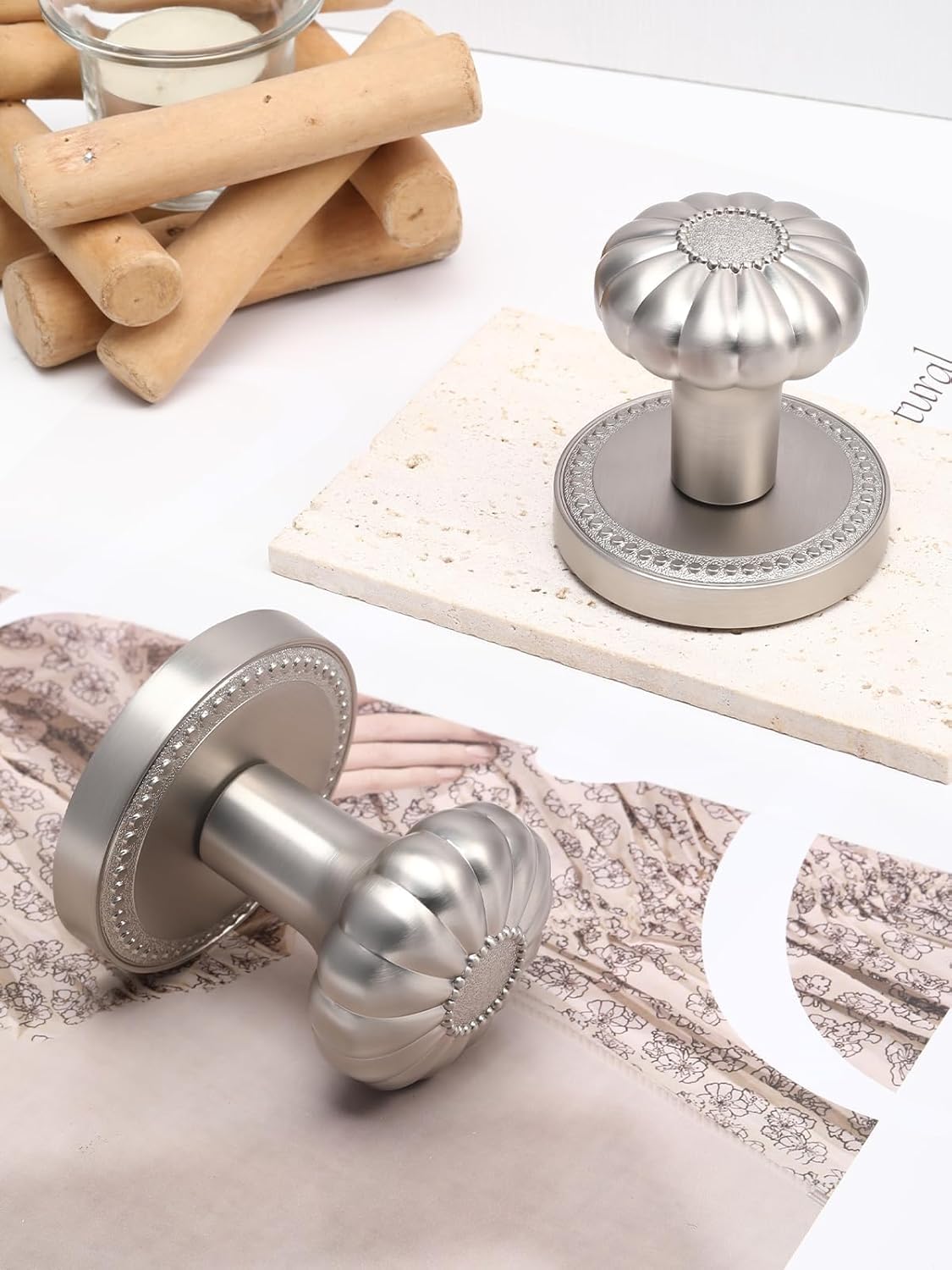 Brushed Nickel Door Knob Dummy Door Knobs Interior Dummy Door Handle Single Sided Decorative,Zinc Alloy 2 Pack