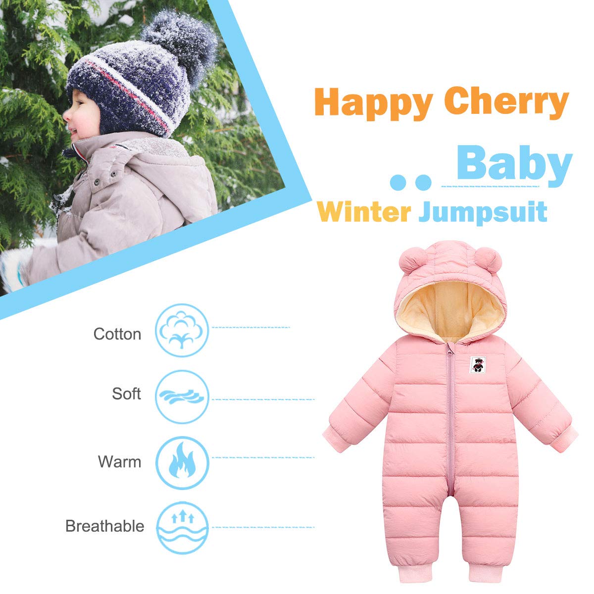 FEOYA Combinaison de Neige Bébé Fille Garçon Manteau à Capuche Hiver Combi Pilote Hiver Bébé Vêtement Hiver Bébé 2-3 Ans Cadeau Noël