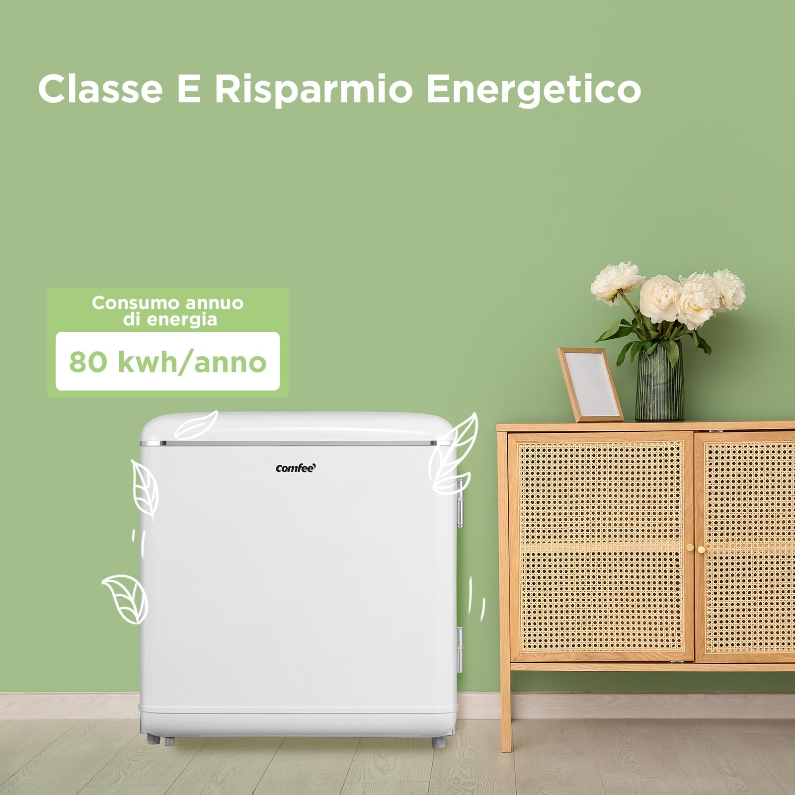 COMFEE' RCD50WH2EURT(E) Frigorifero Piccolo 47Litri, Design Retrò, Mini Frigo Tavolo Monoporta, Termostato Regolabile, Silenzioso, Adatto a casa, ufficio e hotel, Bianco