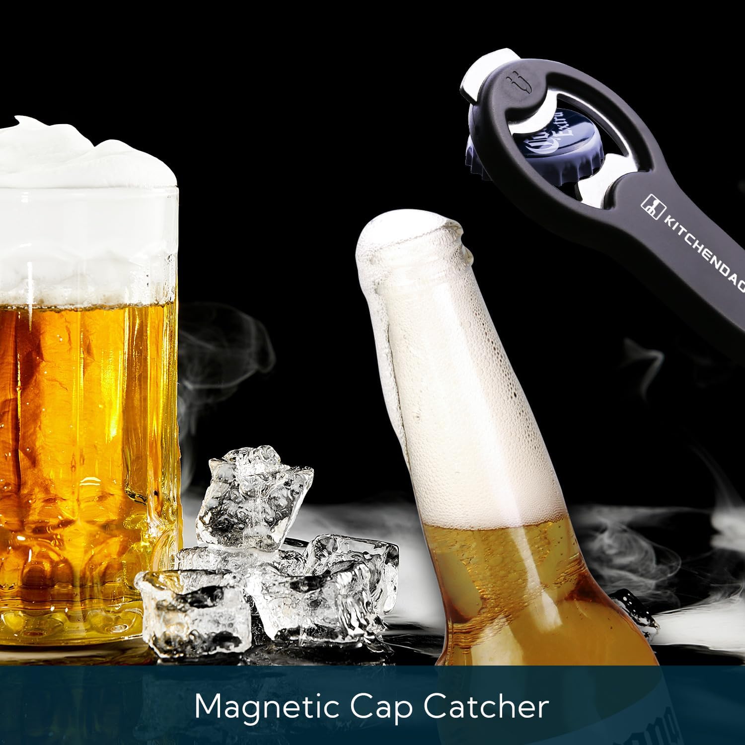 KITCHENDAO 2 in 1 Magnetic Beer Bottle Opener for Fridge and 3 in 1 Wine Bottle Opener Corkscrew with Foil Cutter