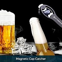 Vista 3 de KITCHENDAO Abrebotellas de cerveza magnético 2 en 1 para refrigerador y RV con receptor de tapas, abrelatas de soda, se adhiere al refrigerador