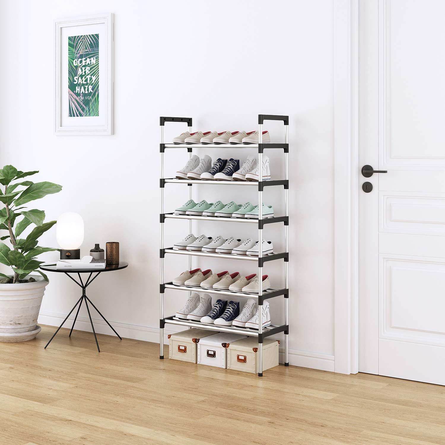S-504 Scarpiera a 6 Ripiani, Scaffale Portascarpe, Organizzatore per Scarpe per 12-18 Paia di Scarpe, 30 x 56 x 110 cm, 16mm Addensare Extra Pipa, Corridoio, Camera da Letto (Argento)