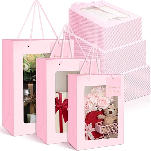 Outus 36 bolsas de regalo para el día del padre con ventana transparente, 3 tamaños, bolsas de regalo de papel kraft con asas para el día del padre,