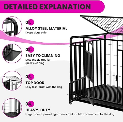 Miniatura 6 de Jaula desmontable para perros de 42 pulgadas, jaulas para perros medianos y grandes, jaula indestructible XL de alta ansiedad con ruedas, a prueba