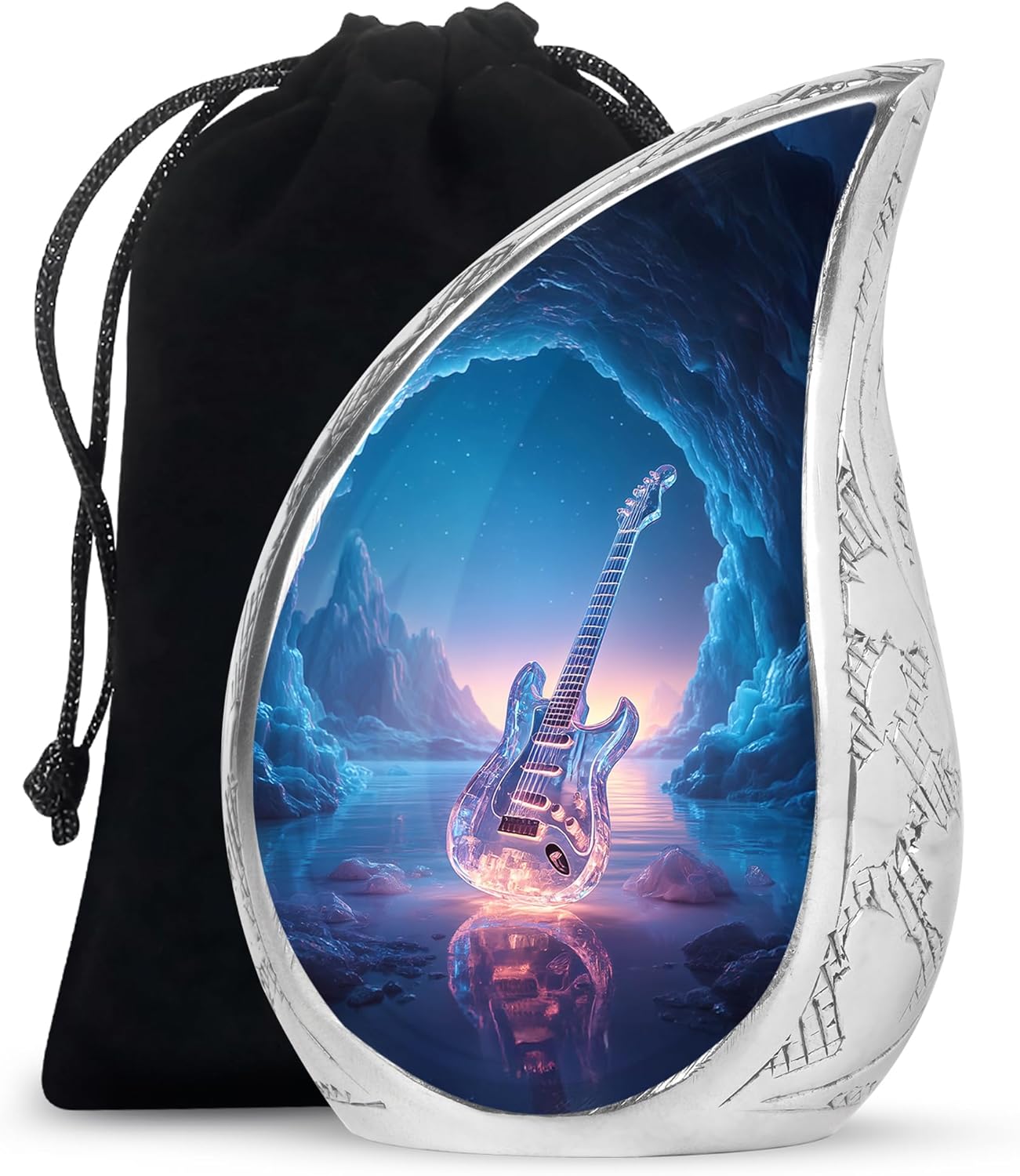 Guitar Urn - Sunset Cremation Urn for Human Ashes - Purple Urns for Ashes Adult Male - Large Decorative Urns for Female - Funeral for Women & Men - Memorial for Mom & Dad (10 Inch)