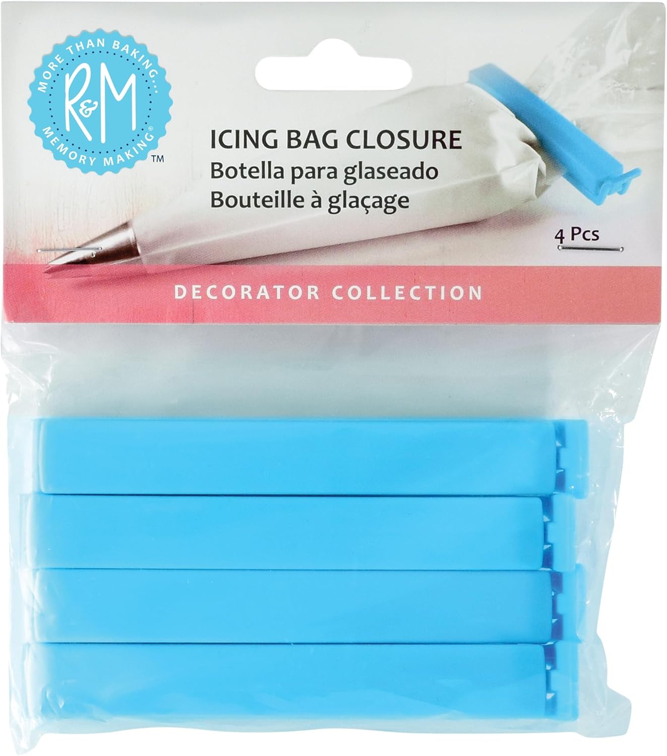 R & M International Icing Bag of Closure Clips, 4'', Set of 4, One Size, Blue