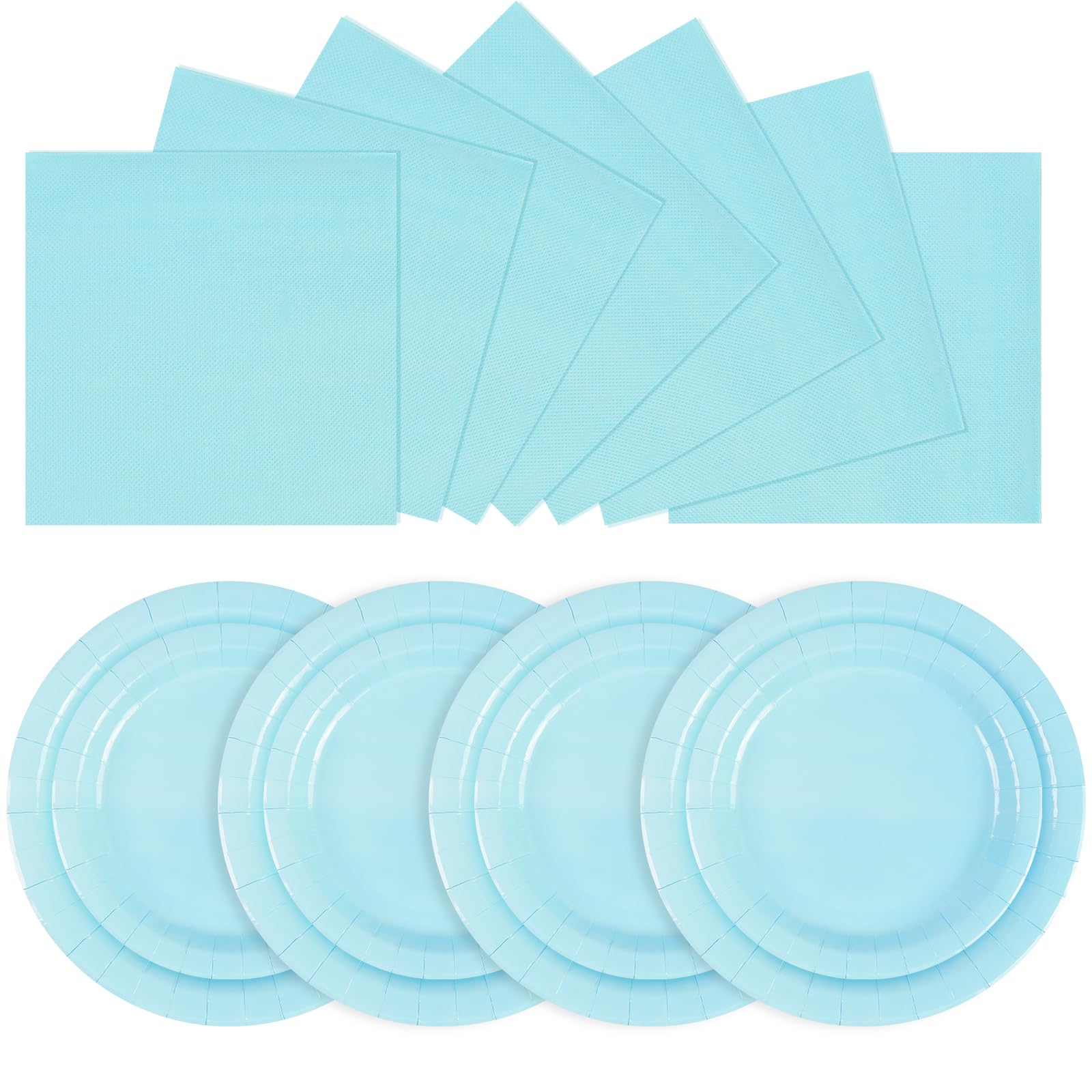 48PCS Baby Blue Paper Plates and Napkins Party Supplies, Light Blue Disposable Party Tableware Set Includes 7in &9in Paper Plates and Napkins for