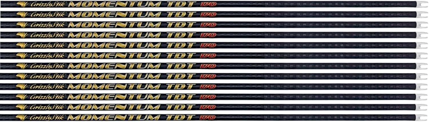 Momentum TDT® Shafts - 170, 240, 320 & 400 Spine - Continous Tapered Shaft - Premium 3K Woven Carbon Hunting Arrows - 12 Pack
