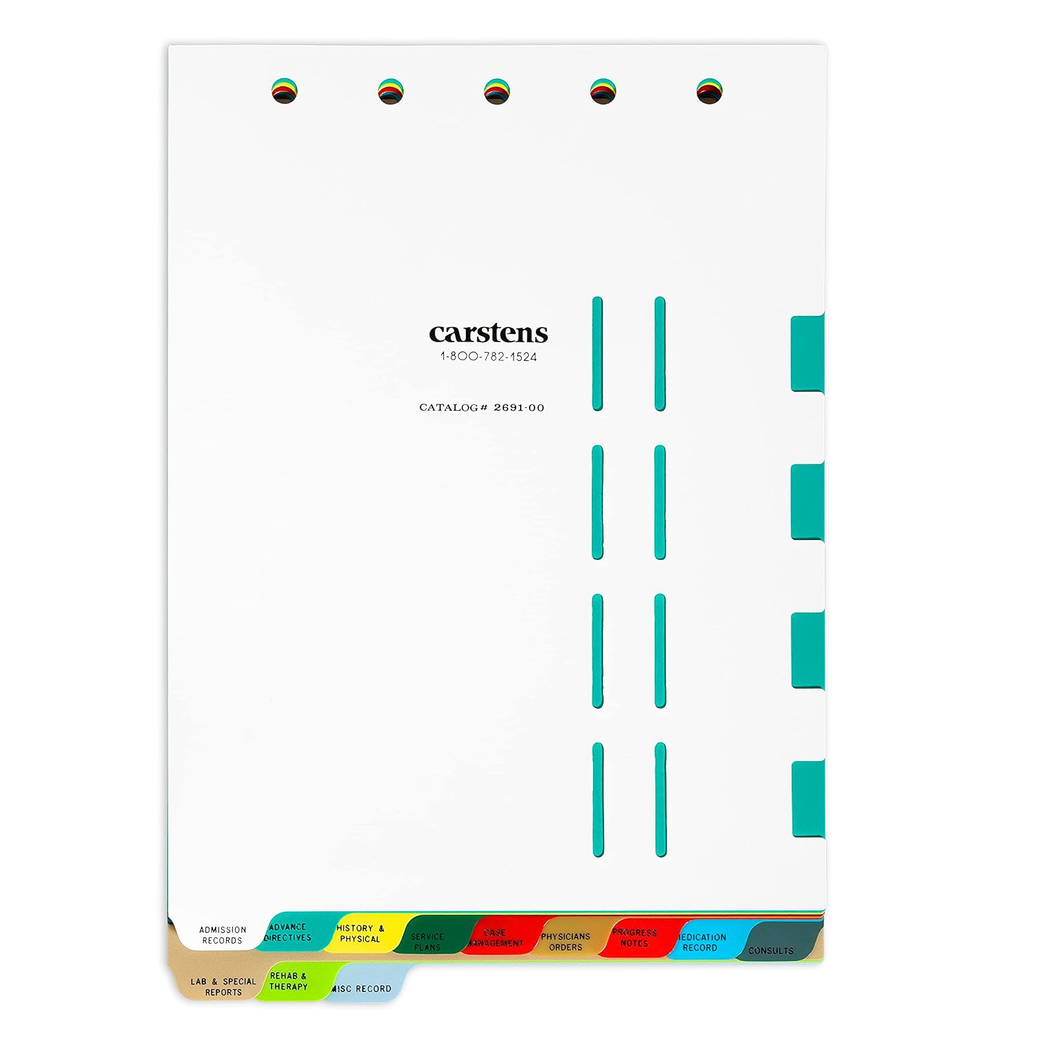 Carstens Heavy Duty Plastic Assisted Living Divider Set, 12 Tabs, with Pull Tab Die Cuts, 2691-00, for Top-Opening 2-5 Ring Binders
